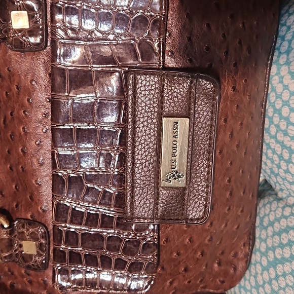 Brown Crocodile US Polo Embossed Leather Handbag - Picture 3 of 12